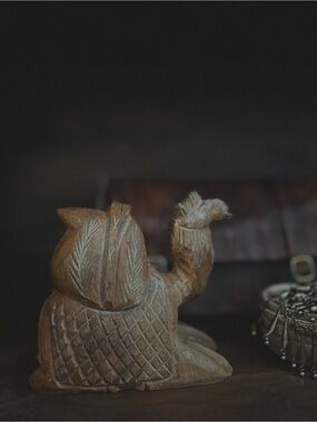 Hand-Carved Wooden Resting Camel Figurine | Folk Art Decor